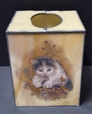 Stained Glass Kitten Cat Butterfly Decorative Collectible Tissue Box Cover Decor