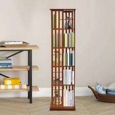 Bamboo Rotating Bookshelf 5 Tiers Open Shelving Magazine Storage Display Rack