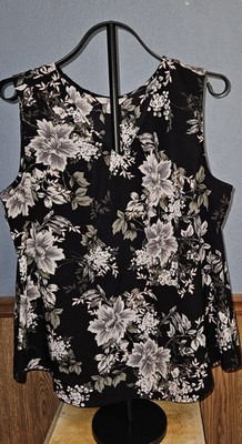 Croft & Barrow Women's Black Floral Sleeveless Blouse Size XL