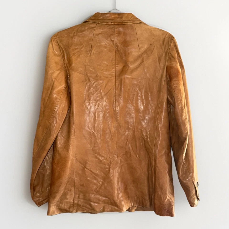 Abrigo chaqueta de cuero vintage Skin Gear para mujer dos botones marrón suave retro mediano Foto 2 de 4