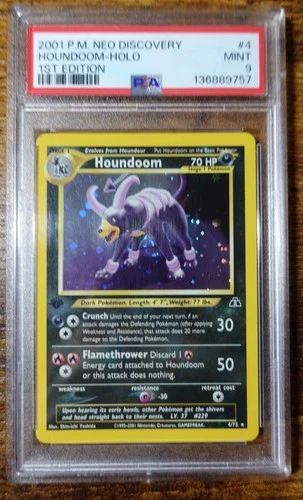 Houndoom 4/75 1st Edition PSA 9 Neo Discovery Holo SWIRL Pokemon Card Graded
