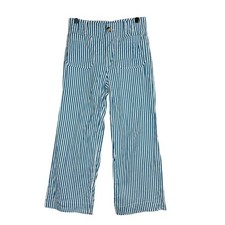 Maeve Anthropologie The Colette Linen Blend Stripe Blue Crop Wide Leg Pants - 28