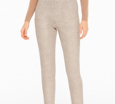 Talbots Stretch Pants Beige And Black Tan Geometric Print Size 8 Classic Preppy