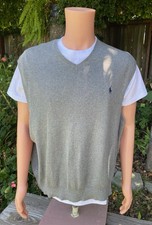 Polo Ralph Lauren Sweater Vest Mens 2XL XXL Gray Pima Cotton Pullover Pony Logo