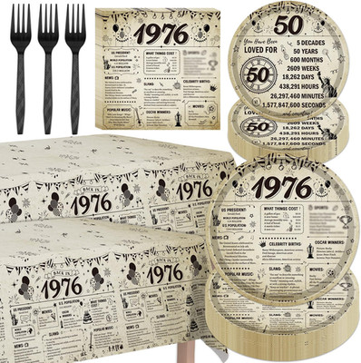 50Th Birthday Decorations for Men Women - 98PCS Vintage Back in 1976 Plates Napk