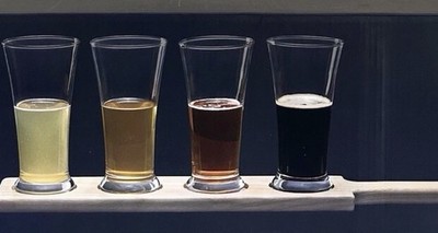 Houdini Beer Flight Tasting Board Set w/4 Glasses Wooden Paddle Barware New
