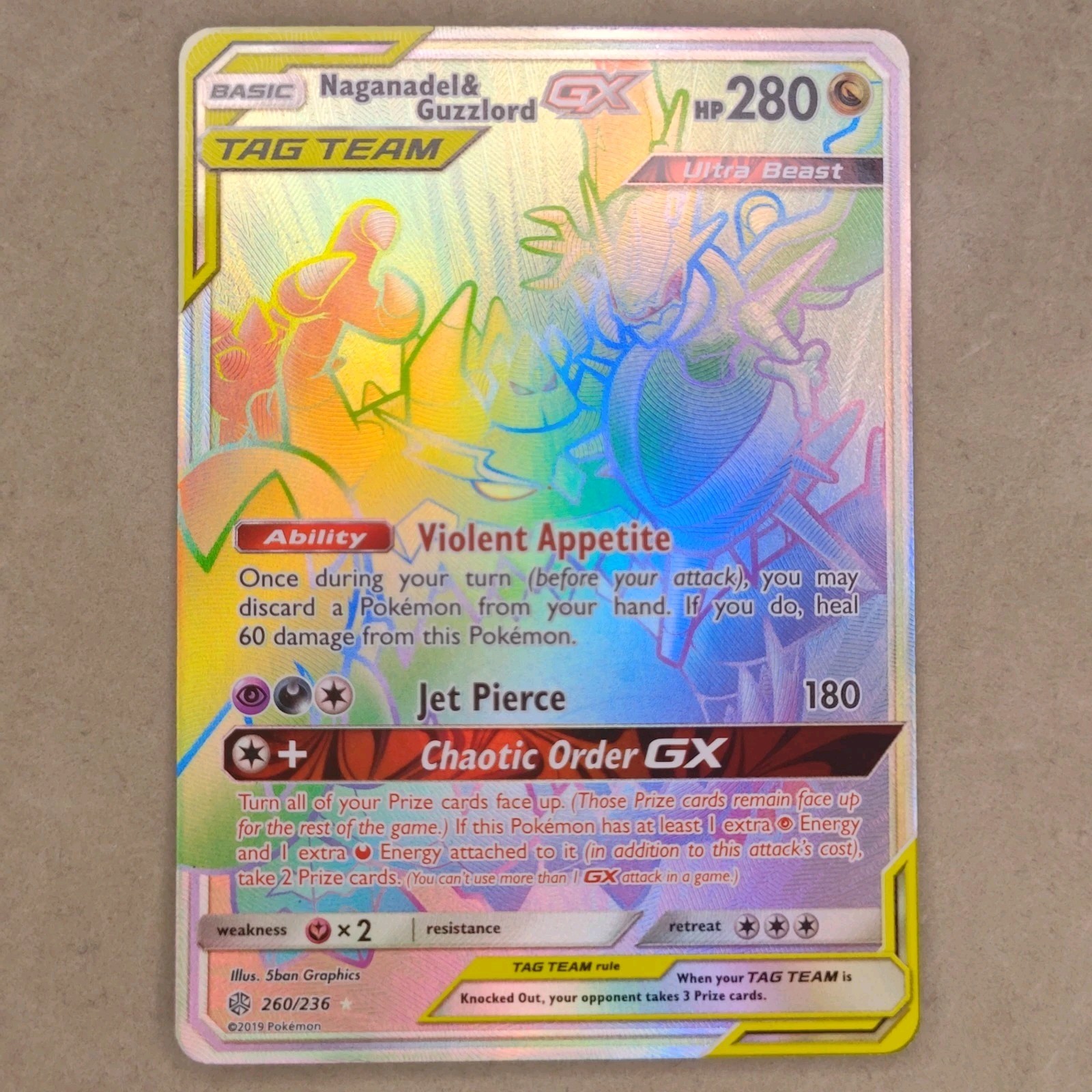 Naganadel & Guzzlord GX (Secret) 260/236 Sm-Cosmic Eclipse Holo NM Near Mint 