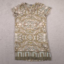 J Crew Dress Womens 6 Green Blue Silk Paisley Print Ruffle Short Sleeve