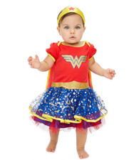 Wonder Woman Costume Full Bodysuit Dress, Cape, Headband Size: 12 Month