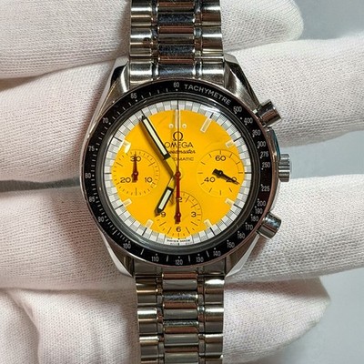 Omega Speedmaster 36mm Stainless Steel Watch with Yellow Lacquered Dial