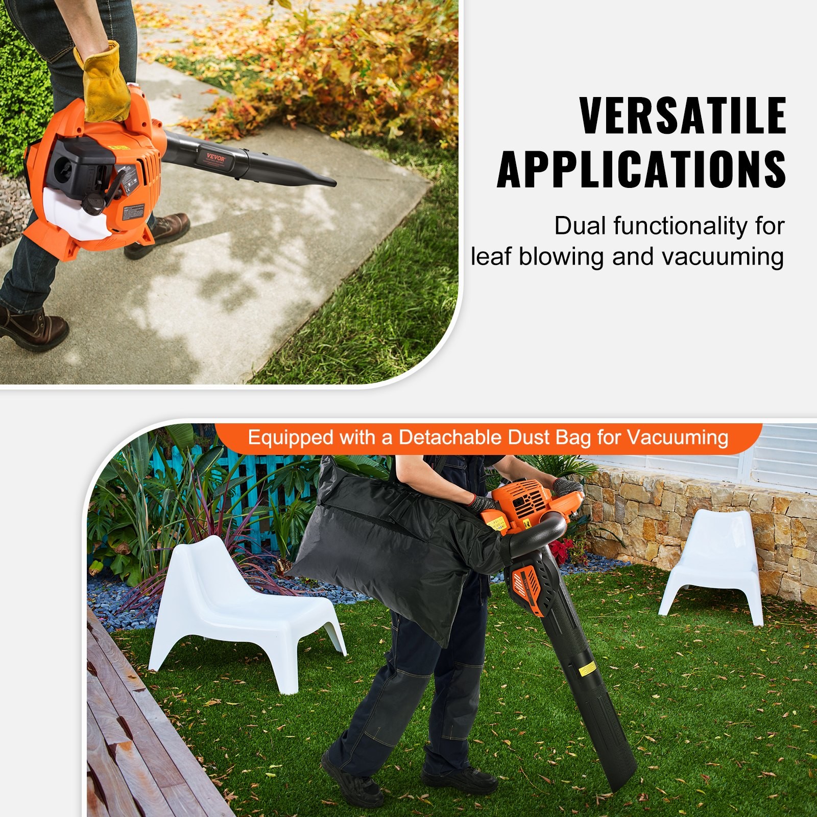 VEVOR Leaf Blower, 26CC 2-Cycle Handheld Leaf Blower with A Fuel Tank, 2-in-1 Bl
