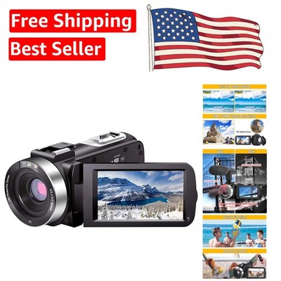 Compact 1080P Video Camera with Remote, 3 Inch IPS Screen & 2 Batteries Included