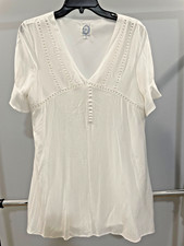 Blue Rain Francesca’s White Empire Waist V-Neck Mini Dress Ruffle Sleeve Small