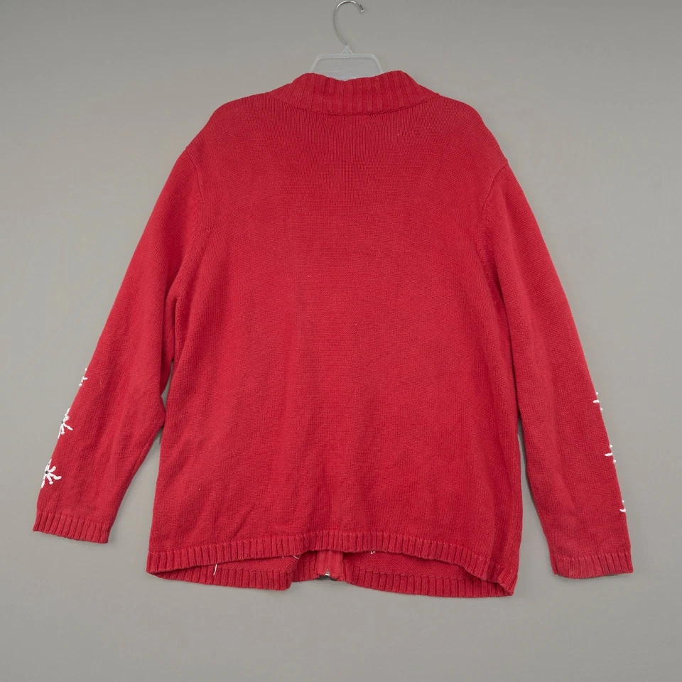 Suéter de Navidad Talla XXL Rojo Algodón Ramie Cárdigan Muñeco de Nieve Mandal Bay Foto 3 de 4
