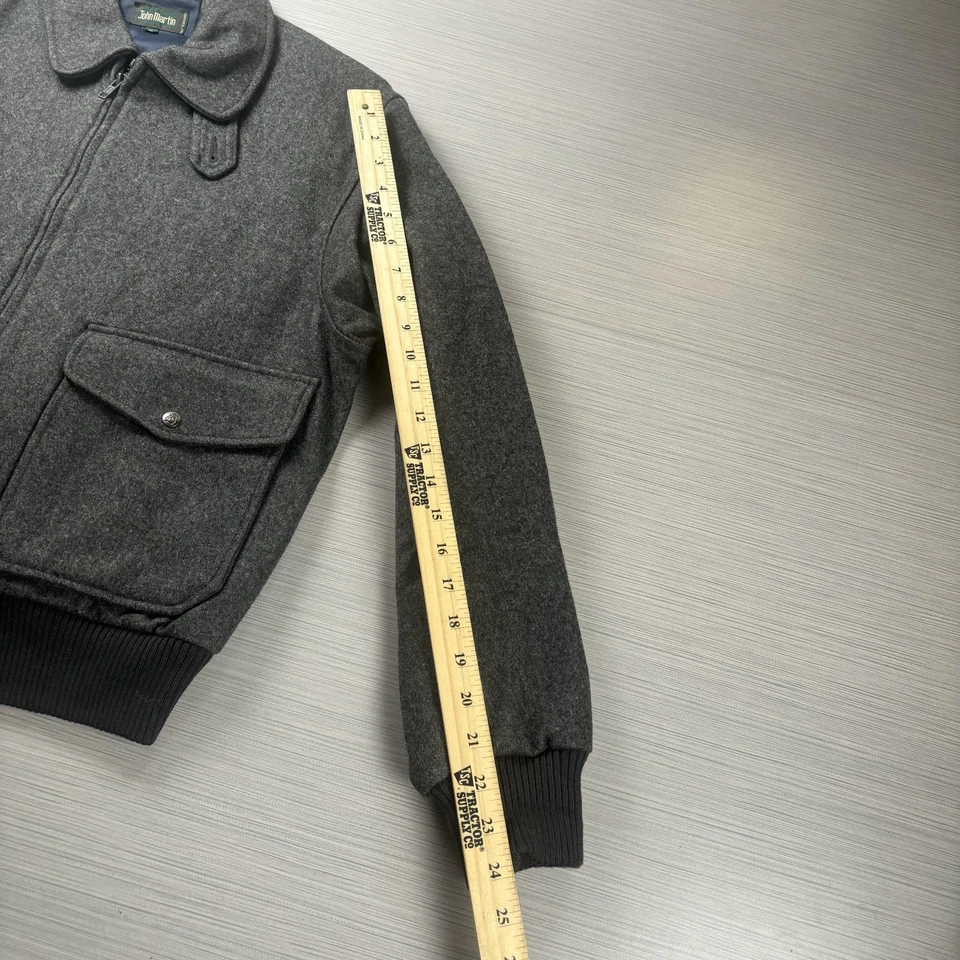 John Martin Jacket Mens Medium Gray Wool Blend Bomber Zip Front Flap Pockets - Image 4 of 4