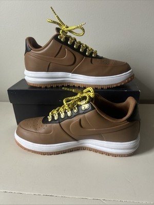 USED Mens Size 9.5 Nike Lunar Air Force 1 Duckboot Low In Brown And White