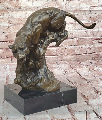 Große Bronze Statue Skulptur Löwe Panther Tiger Puma Katze Afrikanischer Kunst