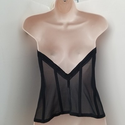 Vintage Adonna Brand Underwire, V Back Black Satin & Lace Corset SZ 36B
