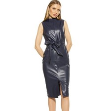 Alexia Admor Fara Vegan Leather Dress in Navy
