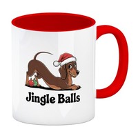 Dackel Mit WeihnachtsmüTze Jingle Balls Kaffeebecher In Rot