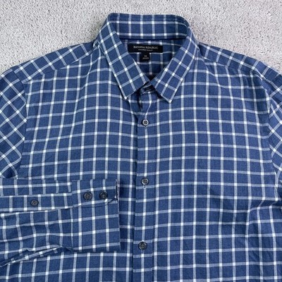 Banana Republic Shirt Mens Medium Blue Graph Check Tailored Slim Fit Button Up