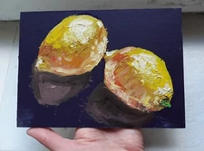Original Painting Lemon Oil Fruit Yellow Wall Art Citrus  Artwork Impasto