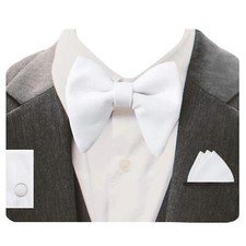Mens Velvet Bow Tie Set Solid Plaid Pre-tied Adjustable Pocket Square Cufflink