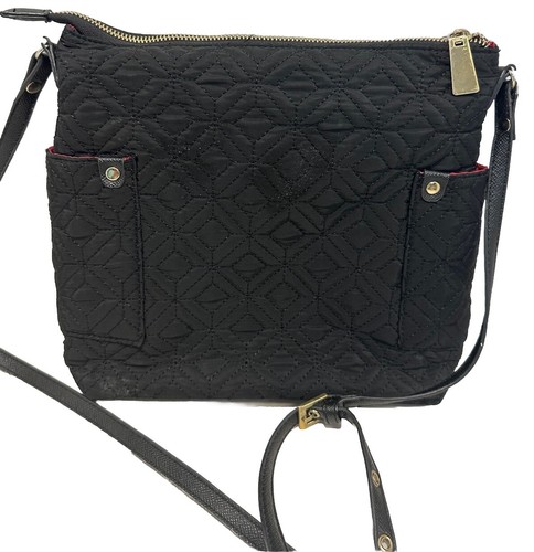 Adrienne Vittadini Black Quilted Fabric Shoulder Purse Handbag with Pockets - Picture 7 of 8