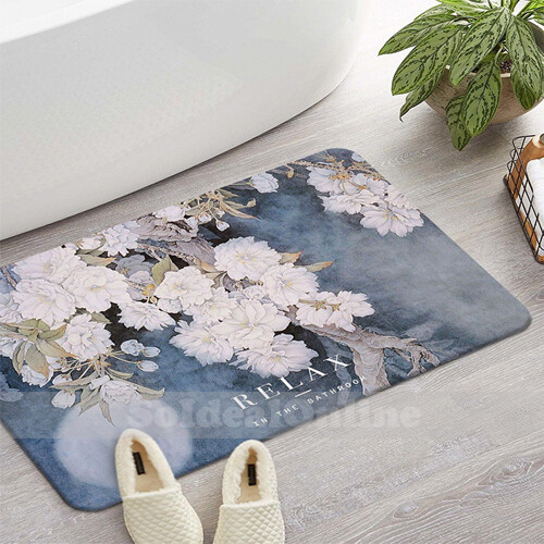 Quick Dry Bath Mat Super Absorbent Flower Painting Non Slip Floor Rug Carpet - Picture 16 of 16
