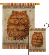 Tan Persian Happiness Burlap Garden Flag Animals Cat Gift Yard House Banner