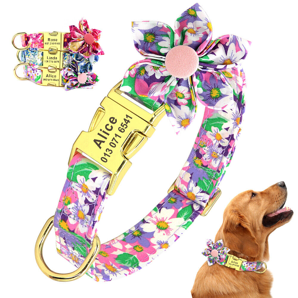 Collares Personalizado con flor para perros pequeño mediano grande y gato Nailon