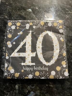 40th Birthday Beverage Napkins 2 - 16 Ct (32) Sparkling Celebration Silver Gold