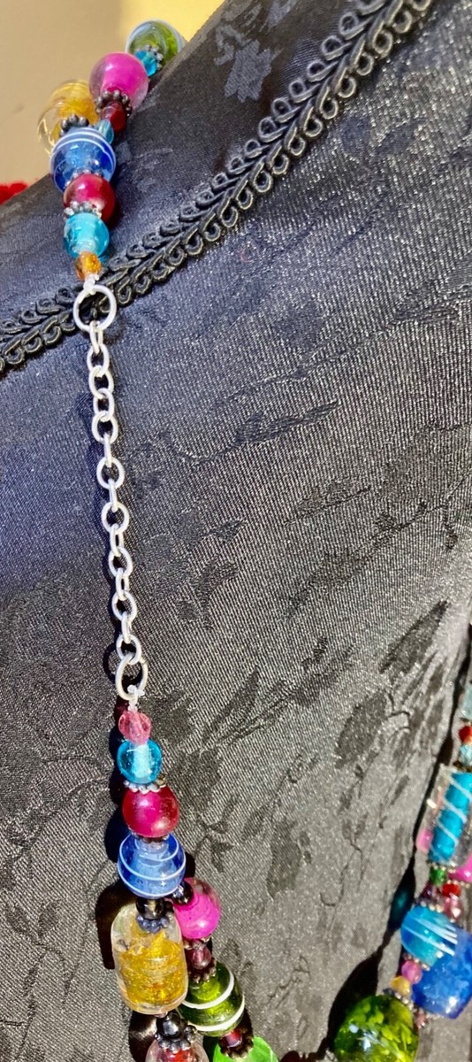 Collier Vintage Double Rangs Années 60 - Perles En Pâte De Verre De Murano - Longueur 60 Cm - Rare