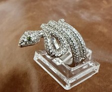 Beautiful Sterling Silver 925 Paved Zircon Snake Emerald Eyes Ring size 5.5