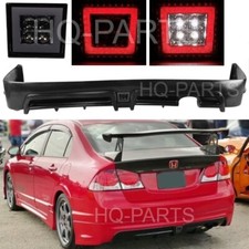 For 06-11 Civic Sedan Mugen Rr Style Rear Bumper Lip Spoiler Led 3rd Brake Light