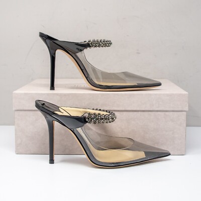 Jimmy Choo Bing 100, Size 36 (6 US) Black Patent Leather Crystal