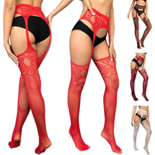 Women Fishnet Thigh-High Stockings Tights Suspender Pantyhose Crotchless Socks