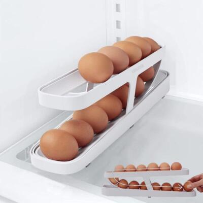 Egg Storage Holder Rolling Dispenser Refrigerator Rack Auto Container Organizer