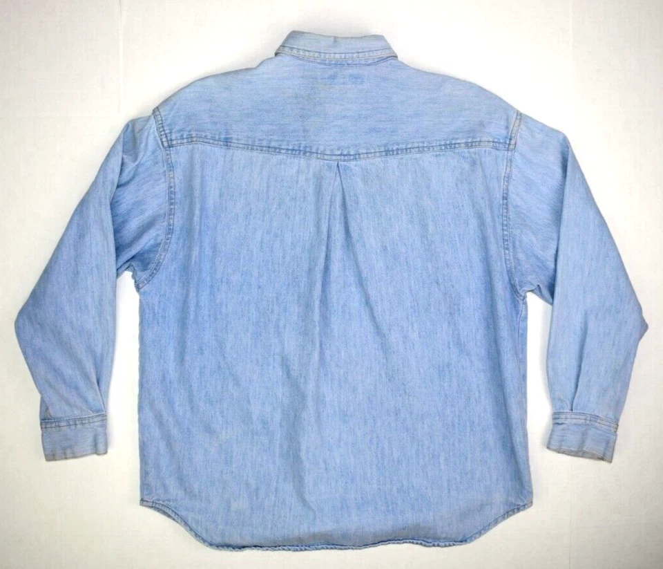 Camisa Vintage GUESS Chambray Tamanho M Anos 80 Georges Marciano Design Baggy EUA - Imagem 4 de 4