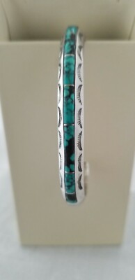 American Indian heavy Silver turquoise inlay cuff bracelet