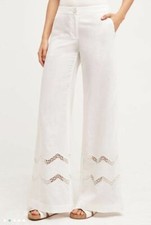 NEW Anthropologie Openwork Wide-Legs Linen Pants by Elevenses, White, Size 2