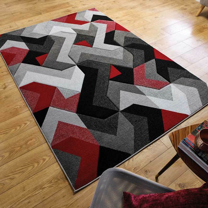 Modern Aurora Grau Rot Hand Carved Rugs Texturot Pile 160x230cm