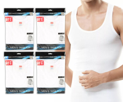 12 Pack BYC Men's 100% Cotton White Undershirts Tank Top A Shirts MT01