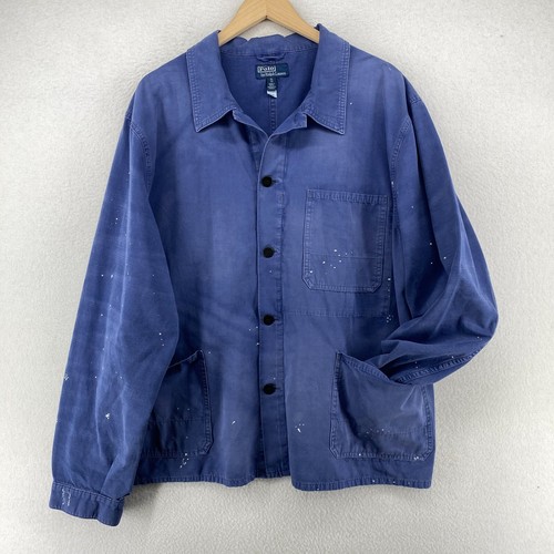 POLO RALPH LAUREN Jacke Herren XL Chore Garment Dyed Canvas Utility Splatter Blau