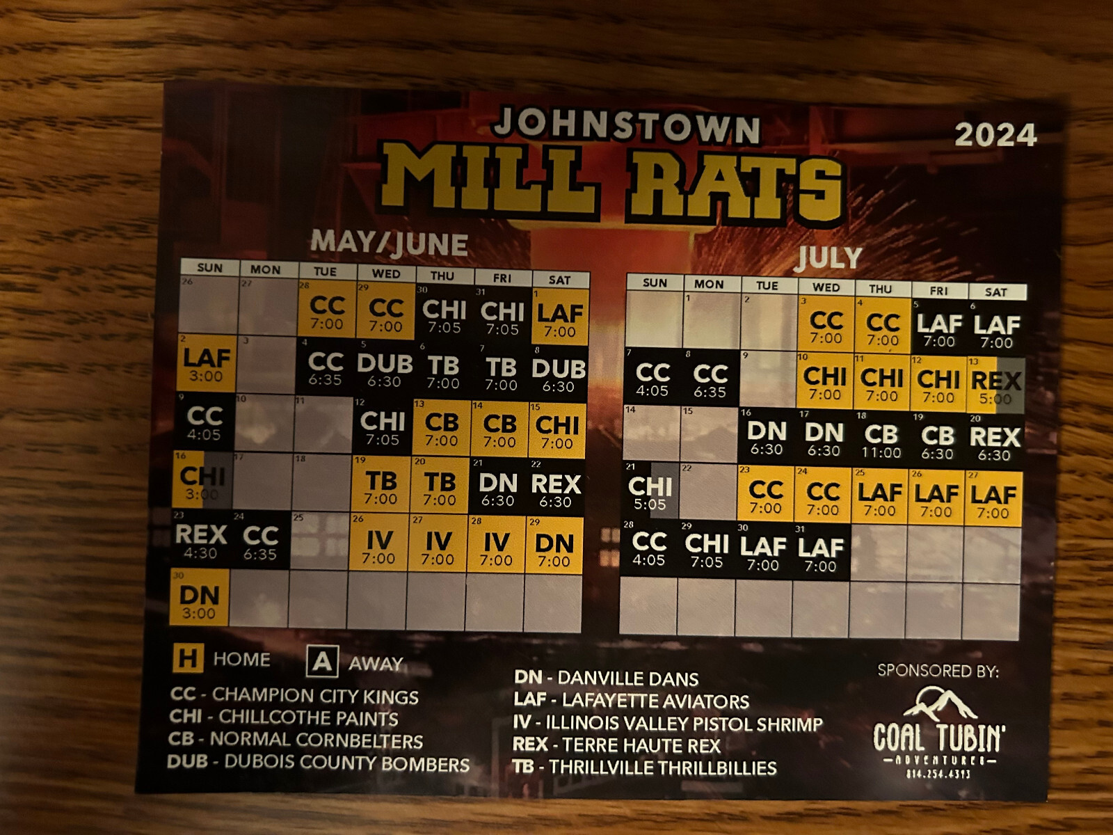 2024 Prospect Collegiate League Johnstown Mill Rats Sch. Coal