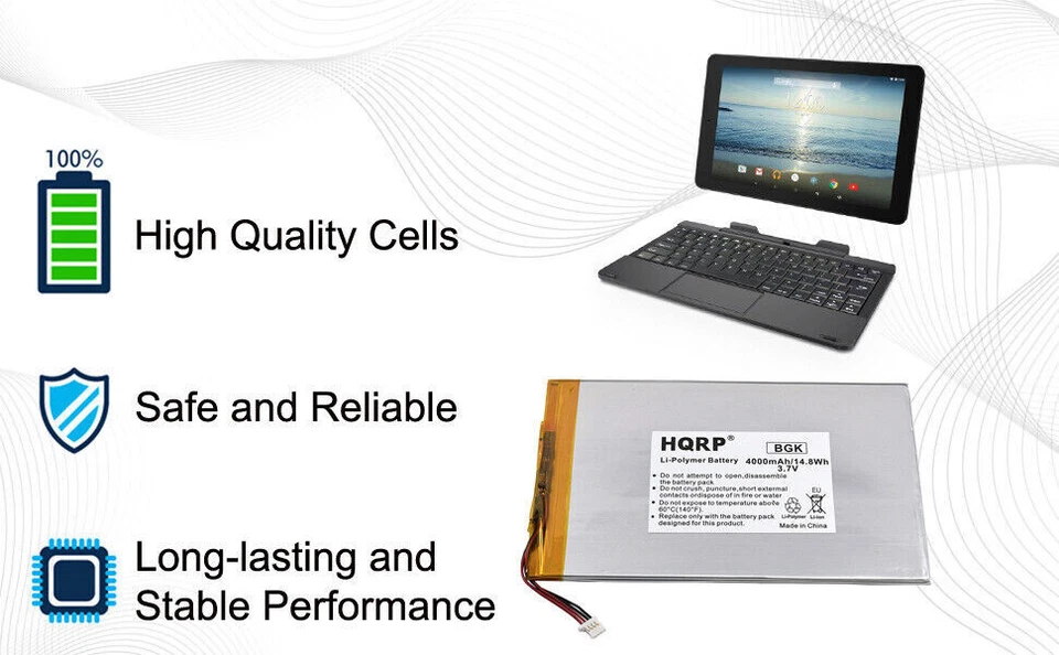HQRP 电池 适用于 RCA Cambio 10.1 W101SA23T1 平板电脑 3.7v 4Ah 4500mAh — 第 4/4 张图片