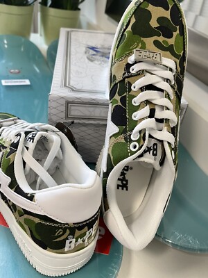 A BATHING APE Bapesta Sneaker Shoes Green Camo Men US9.5 Brand New 