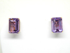 Authentic 14k Yellow Gold Large Rectangular Amethyst Earring, Lever Back