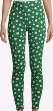 NEW ST PATRICK'S DAY CLOVER KNIT LEGGINGS Sz Medium 7-9 Green Clovers