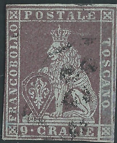 Toscana 1851 - 9 crazie bruno violaceo - Sassone N. 8 Used - 第 1/2 張圖片